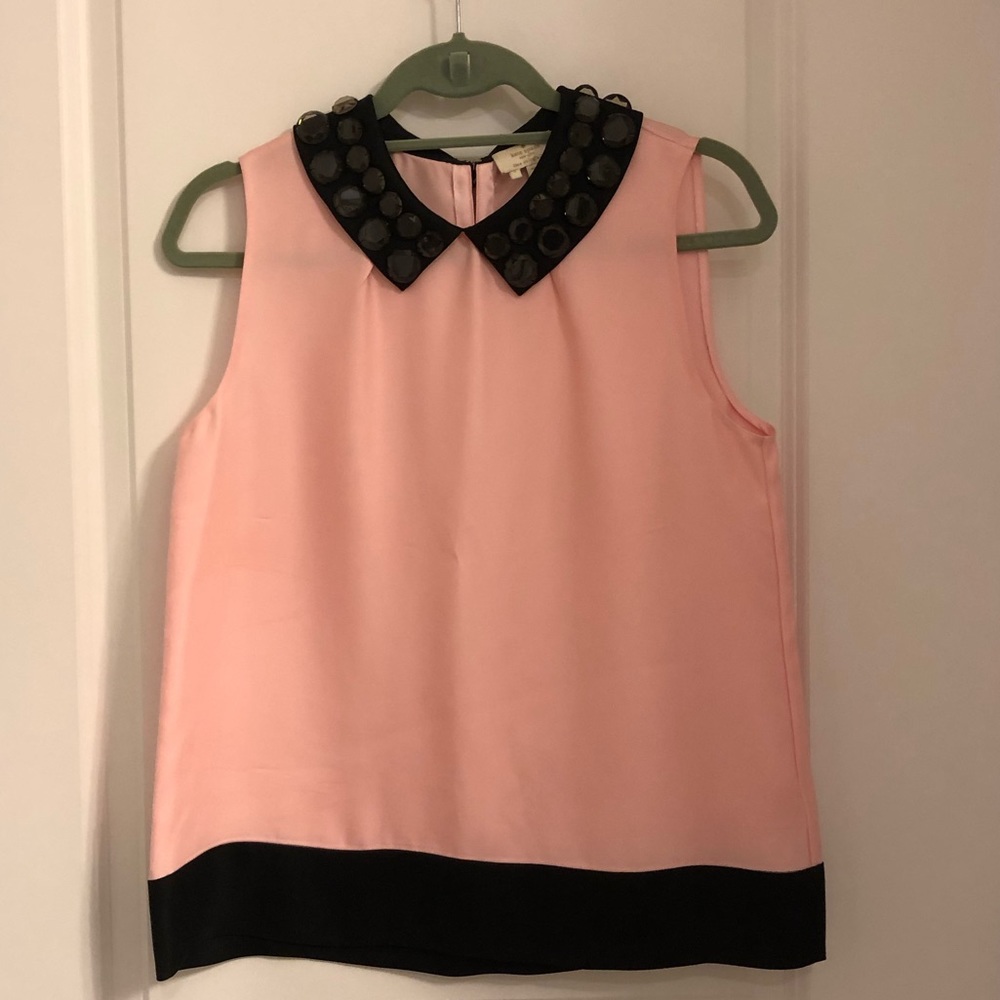 Kate Spade Pink & Black Top w/ Jeweled Collar.